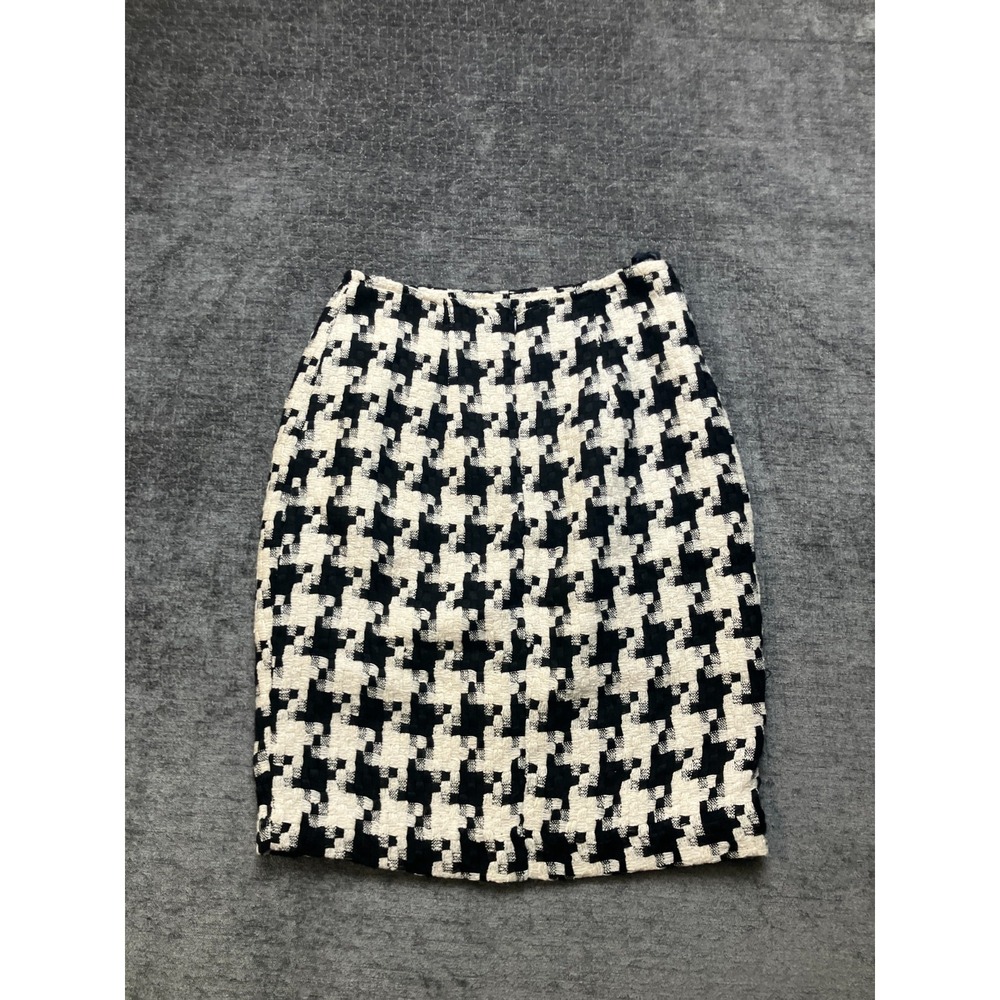 The Limited Tweed Pencil Skirt Womens‎ 2 White Black Houndstooth Lined Back Zip